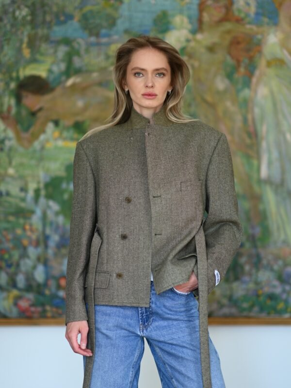 GREEN CROPPED BLAZER WITH MATCHING BELT